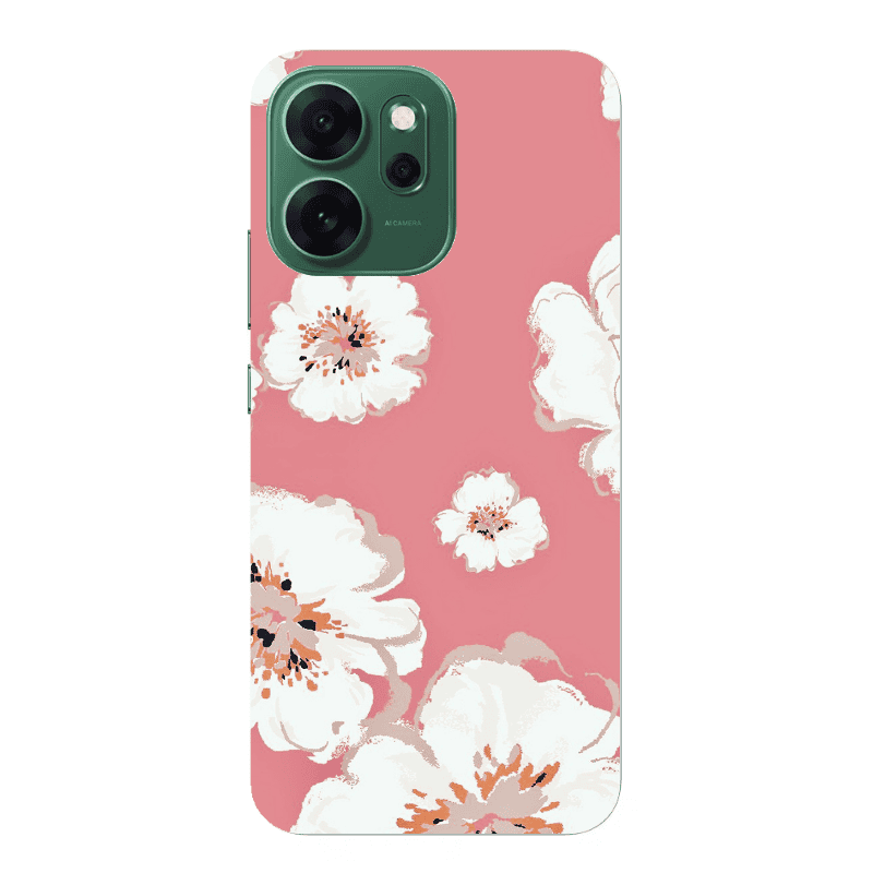 Oppo Reno 14 FS White Flowers Transparent Silicone TPU Θήκη